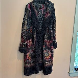 Johnny Was Multicolor Floral Cardigan with Fringe